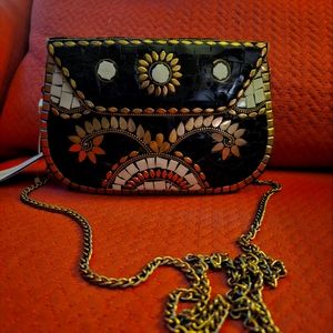 Iron Clay and Brass Clutch or Crossbody with Removable Chain made in India